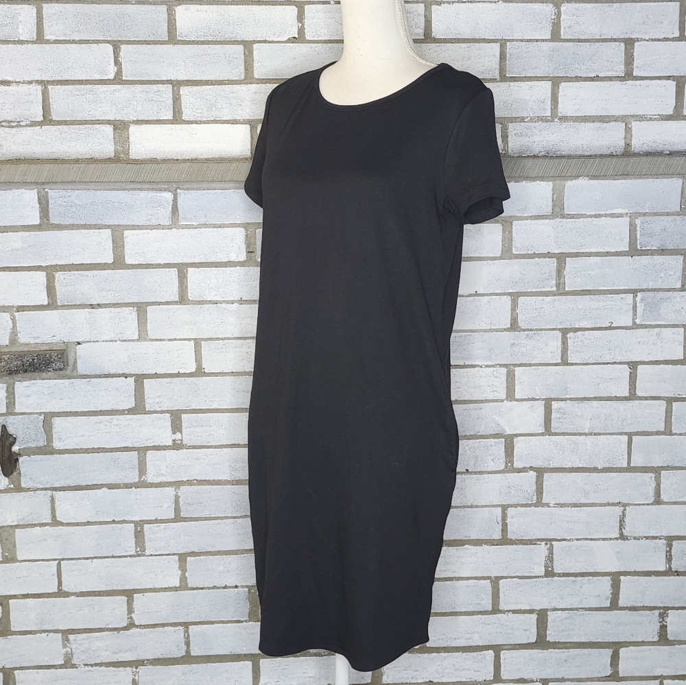 •St. John's Bay Women’s Short Sleeve Casual T-Shirt Dress Sz Small Black Pockets